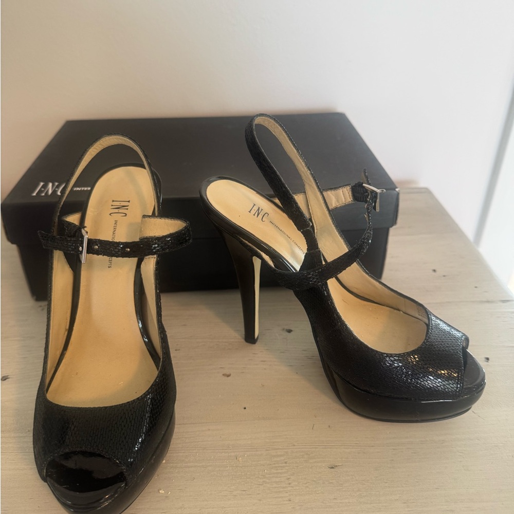 INC Black Platform Peep Toe Heels
Very Good Condition